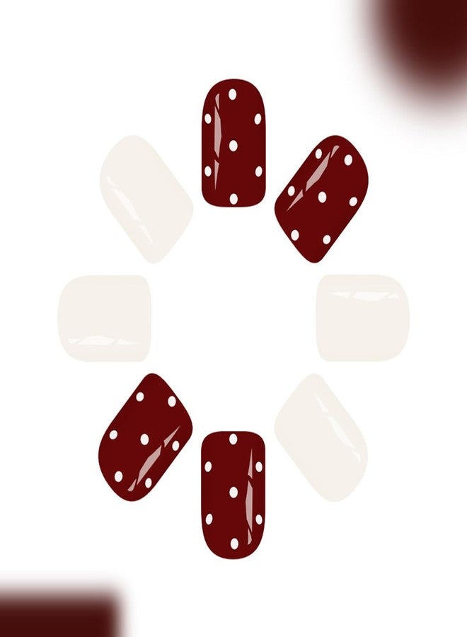 OSTTMA 24Pcs Polka Dot Press on Nails Short Square Fake Nails Brown＆White Acrylic Nail Glossy Cute Polka Dots Nails Press ons Full Cover Reusable Glue on Nail for Women DIY Manicure Accessories - Image 3
